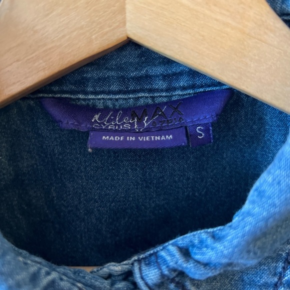 Miley Cyrus Max Azria Denim Indigo Distressed Denim Snap Down Top Long Sleeve S - Picture 6 of 11